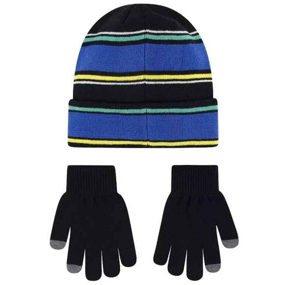 Nike Boys Striped Logo Beanie Hat and Gloves Set - Picture 2 of 3
